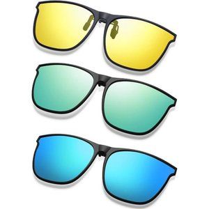 3 Pair Polarized Clip-on Sunglasses Large Anti-glare TR90 Frame Lightweigh